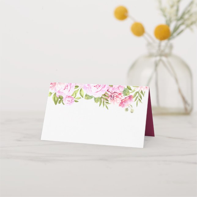 Blush Pink Peony Greenery Floral Wedding Place Card (Front)