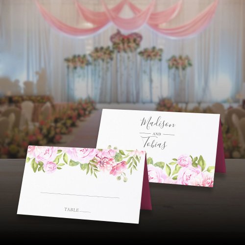 Blush Pink Peony Greenery Floral Wedding Place Card