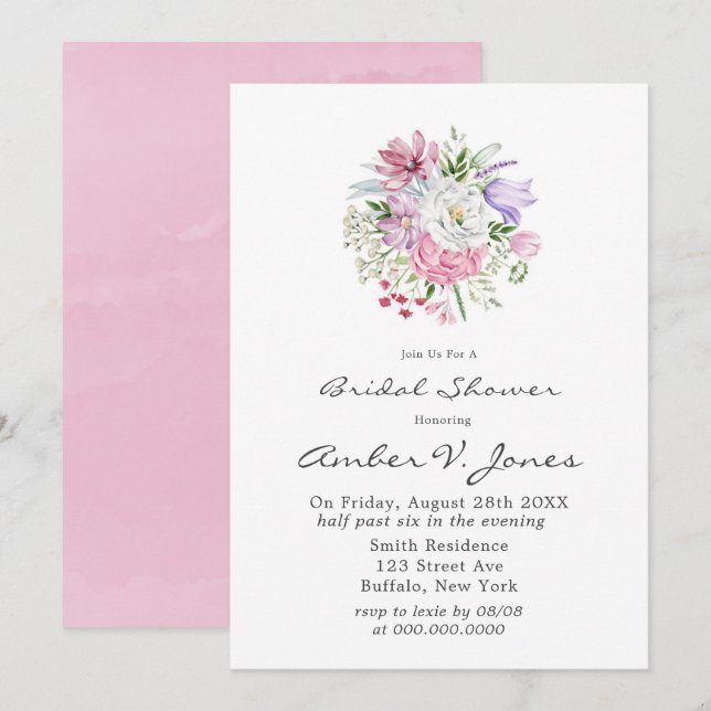 Blush Pink Peony Lavender Tulip Bridal Shower  Invitation (Front/Back)