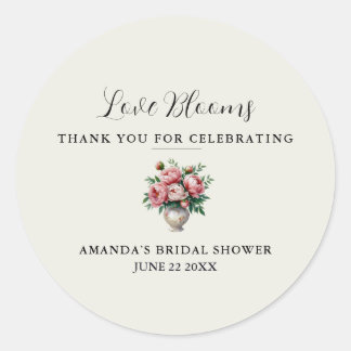 Blush Pink Peony Love Blooms Thank You Classic Round Sticker