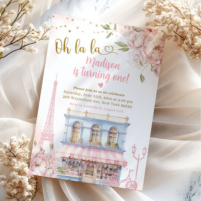 Blush Pink Peony Oh La La French Cafe Birthday Invitation (Creator Uploaded)