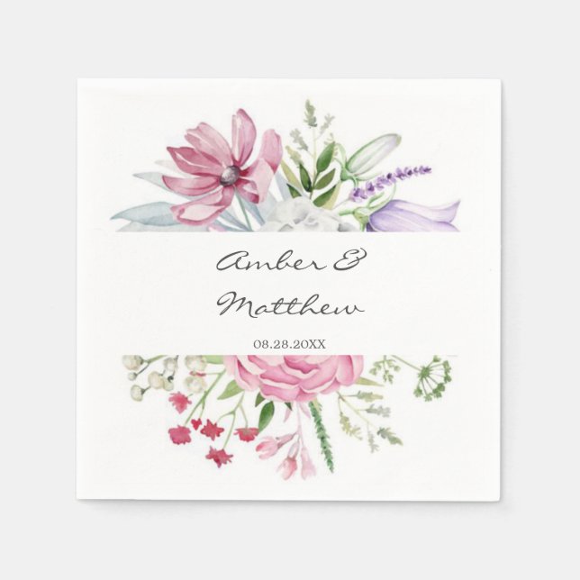 Blush Pink Peony Periwinkle Tulip Wedding Napkins (Front)