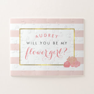 Blush Pink Peony   Personalized Be My Flower Girl Jigsaw Puzzle
