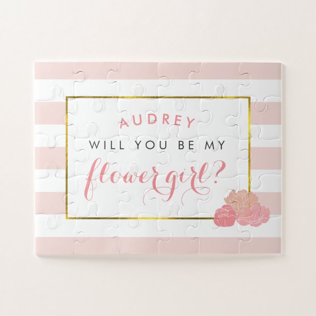 Blush Pink Peony | Personalized Be My Flower Girl Jigsaw Puzzle (Horizontal)