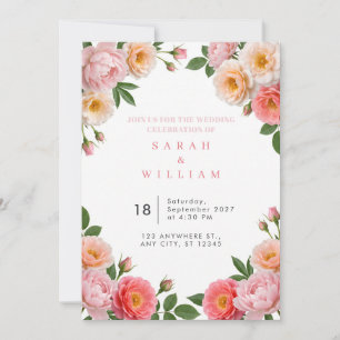 Blush Pink Peony Real Florals Wedding Invitation