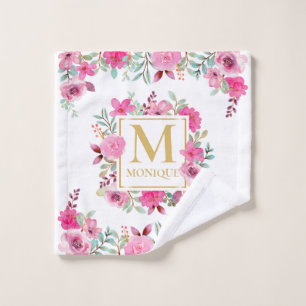 Blush Pink Peony Rose Custom Monogram Wash Cloth
