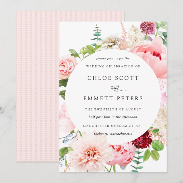 Blush Pink Peony Rustic Floral Wedding Invitation (Front/Back)