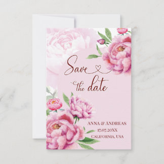 Blush Pink Peony Save the Date Card