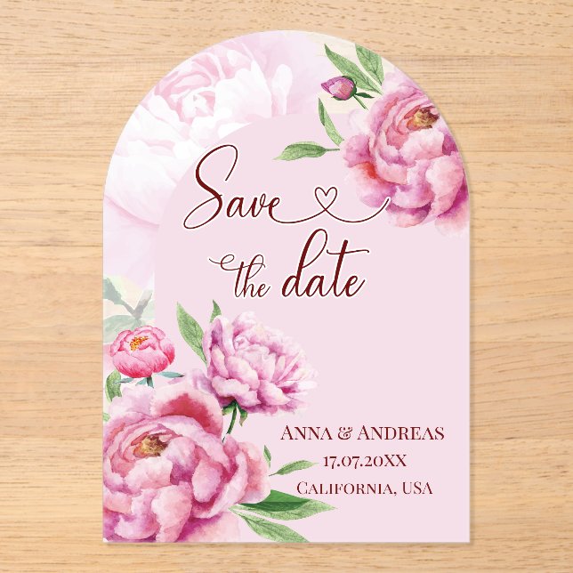 Blush Pink Peony Save the Date Card (Front)