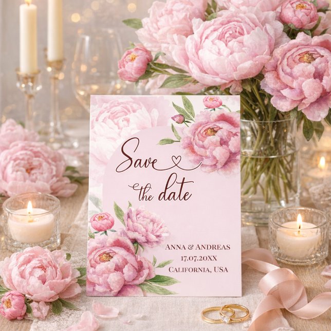 Blush Pink Peony Save the Date Card (Pink Peony Save the Date Wedding Invitation)