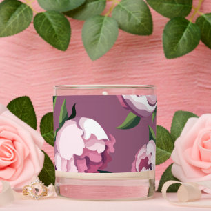 Blush Pink Peony Seamless Floral Pattern on Mauve Scented Candle