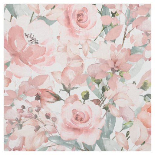 Blush Pink Peony Silver Greenery Garden Fabric