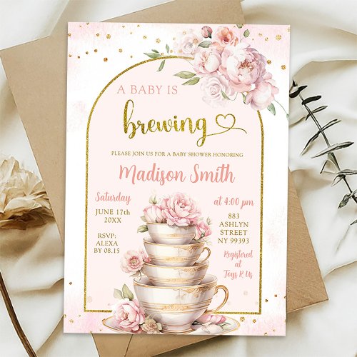 Blush Pink Peony Tea Party Baby Shower Invitation