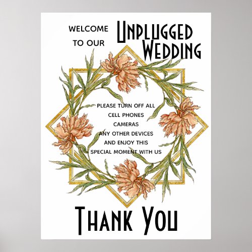 Blush Pink Peony Unplugged Wedding Sign