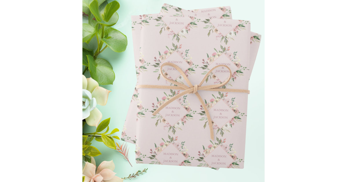 Boho Wedding Sage Watercolor Floral Bridal Shower Wrapping Paper Sheets