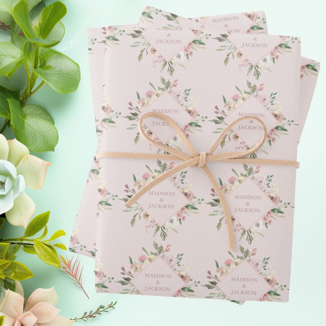 Blush Pink Peony Watercolor Floral Spring Wedding Wrapping Paper Sheets (Creator Uploaded)
