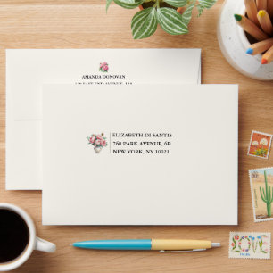 Blush Pink Peony Wedding Back Flap Return Envelope