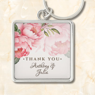 Blush Pink Peony Wedding Thank You Favor Keychain
