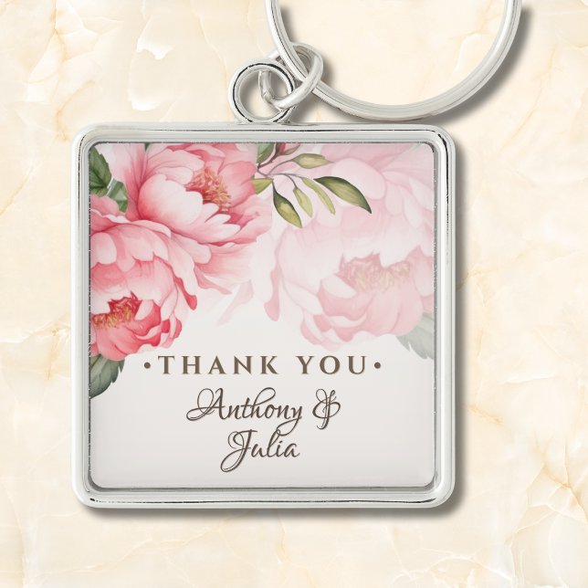 Blush Pink Peony Wedding Thank You Favor Keychain (Creator Uploaded)