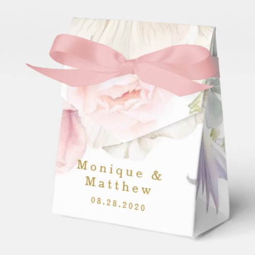 Blush Pink Peony White Anemone Flower Gold Wedding Favor Boxes