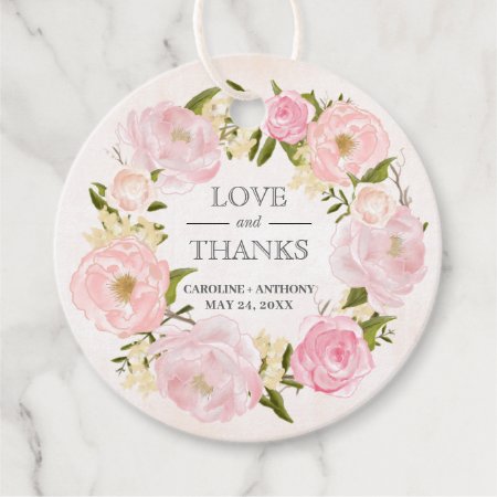 Blush Pink Peony Wreath Wedding Thank You Favor Tags