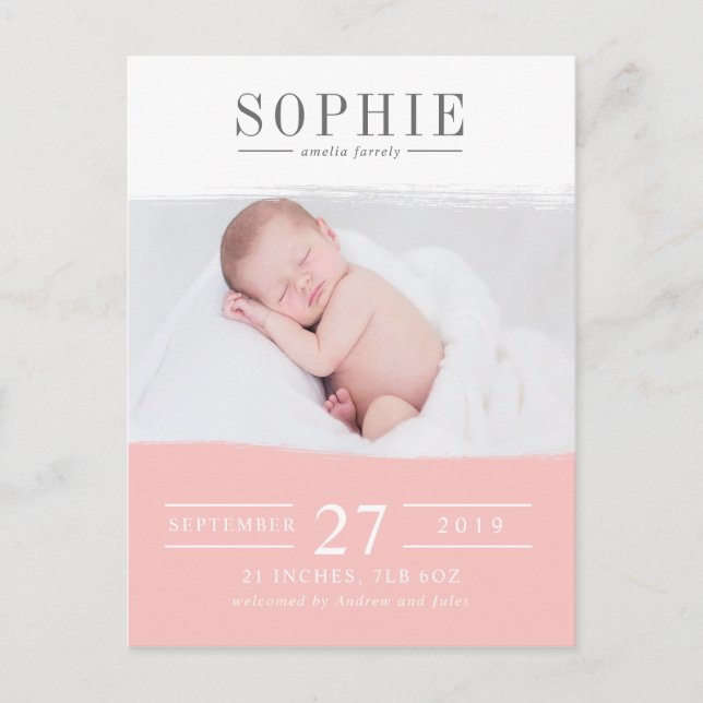 Blush pink perfection photo birth announcement (Front)