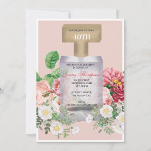 Blush Pink Perfume Bottle Floral Birthday Invitation