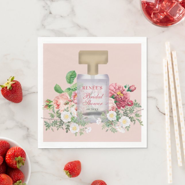 Blush Pink Perfume Bottle Floral Bridal Shower  Napkins (Insitu)