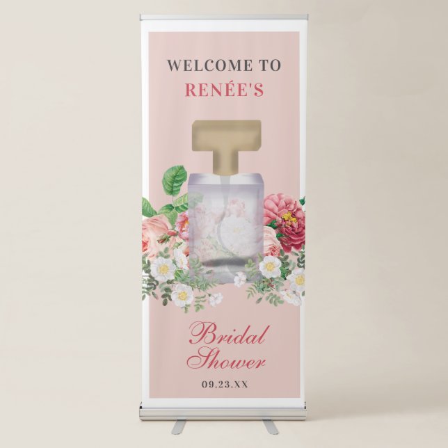 Blush Pink Perfume Bottle Floral Bridal Shower  Retractable Banner (Front)