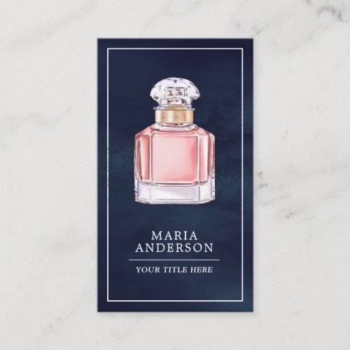 Blush Pink Perfume Bottle Navy Blue Business Card