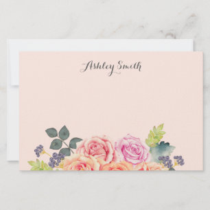 Blush Pink Personal Stationery Vintage Rose Floral