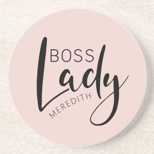 Blush Pink Personalized Boss Lady Logo Coaster