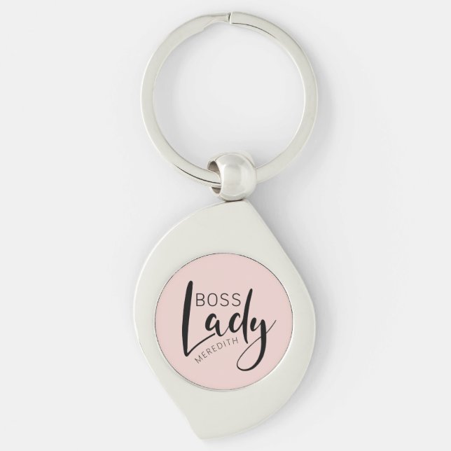 Blush Pink Personalized Boss Lady Logo Keychain (Front)