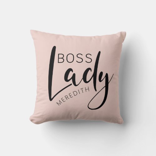 Blush Pink Personalized Boss Lady Logo Throw Pillow