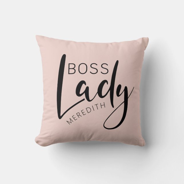 Blush Pink Personalized Boss Lady Logo Throw Pillow (Front)