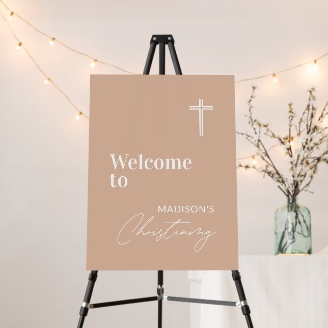 Blush Pink Personalized Christening Welcome Sign (In Situ (Stand))
