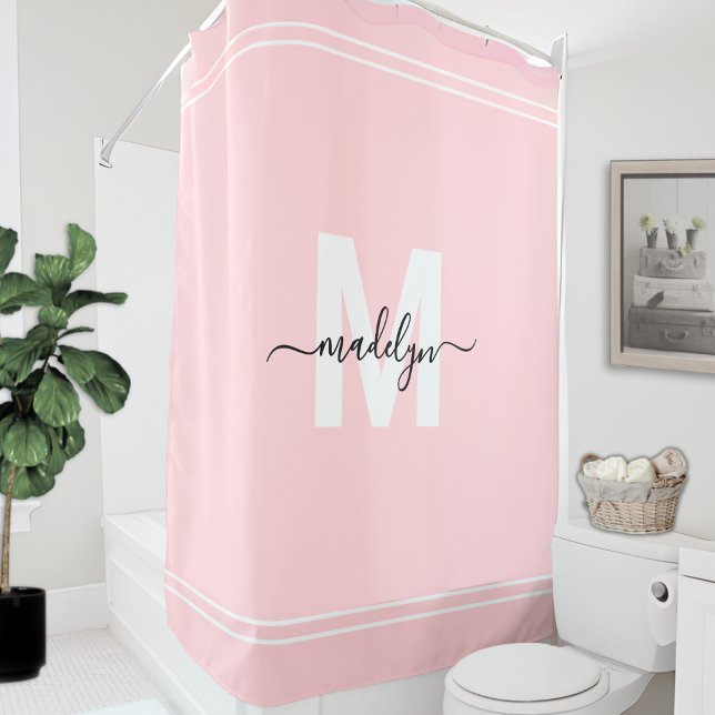 Blush Pink Personalized Elegant Name Monogram Shower Curtain (Blush Pink Personalized Elegant Name Monogram Shower Curtain)