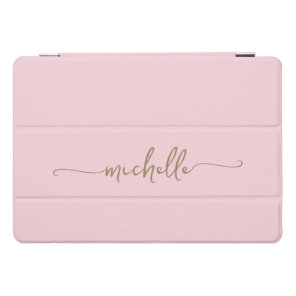 Blush Pink Personalized Monogram Name Gold Script iPad Pro Cover