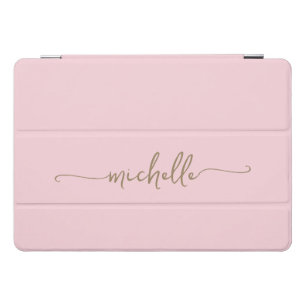 Blush Pink Personalized Monogram Name Gold Script iPad Pro Cover