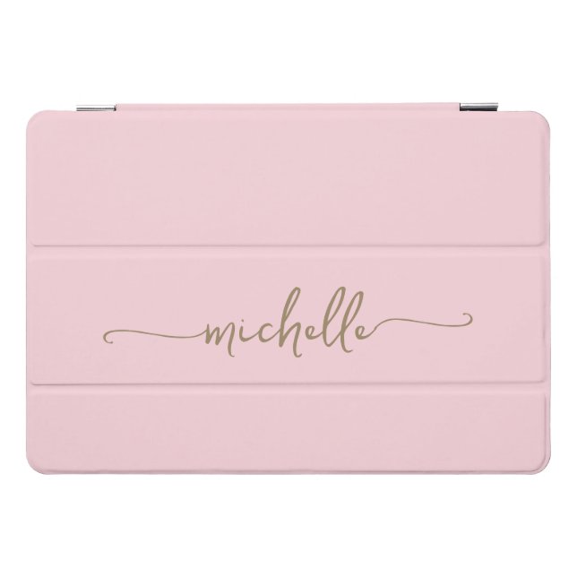 Blush Pink Personalized Monogram Name Gold Script iPad Pro Cover (Horizontal)