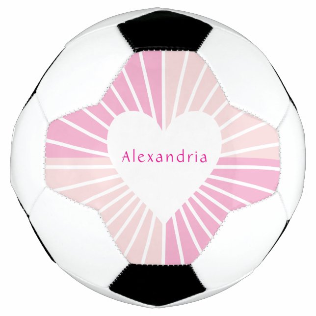 Blush pink personalized name heart soccer ball (Front)