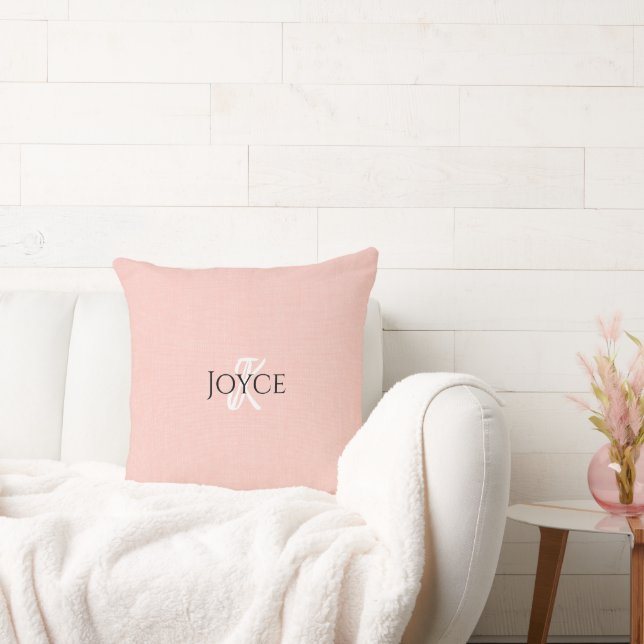 Blush Pink Personalized Name Monogram Throw Pillow (Couch)
