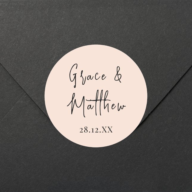 Blush Pink Personalized Names Wedding Gift Favor Classic Round Sticker (Creator Uploaded)