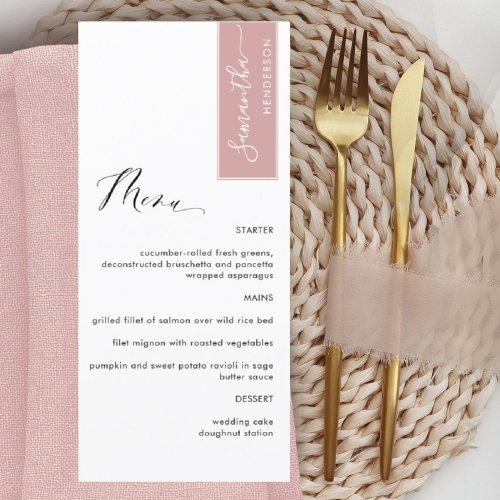 Blush Pink Personalized with Guest Name Elegant Menu