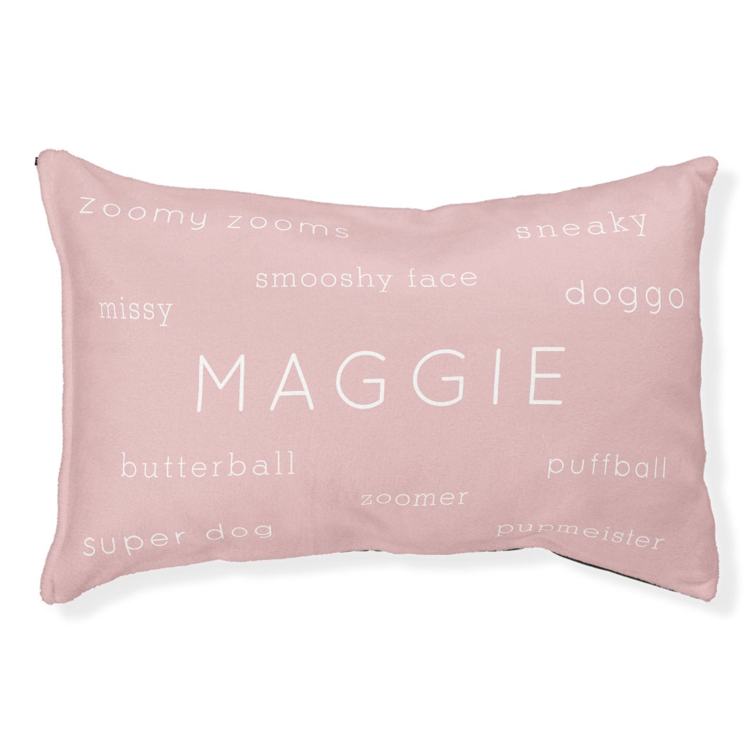 Blush Pink Pet Bed with Funny Nicknames and Name Zazzle