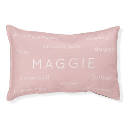 Blush Pink Pet Bed with Funny Nicknames and Name