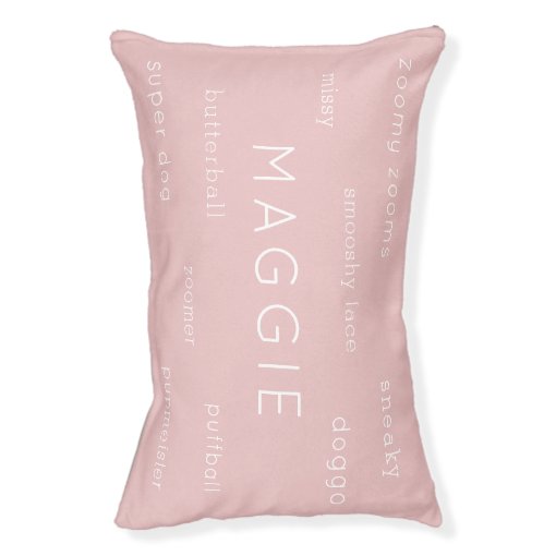 Blush Pink Pet Bed with Funny Nicknames and Name Zazzle
