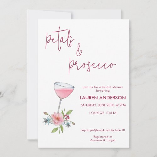 Blush Pink Petals and Prosecco Bridal Shower  Invitation