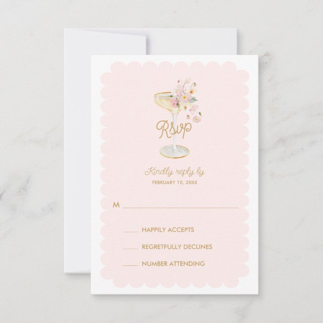 Blush Pink Petals and Prosecco RSVP Card (Front)