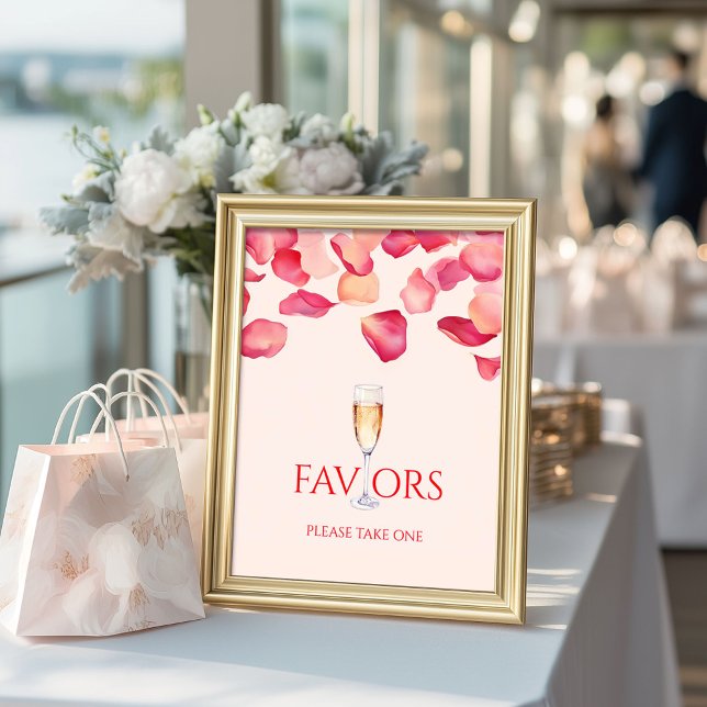 Blush Pink Petals & Prosecco Bridal Shower Favors Poster (Creator Uploaded)